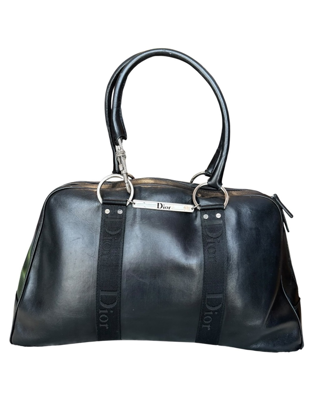 Dior Bowling Black Leather Top-Handle Duffel Satchel